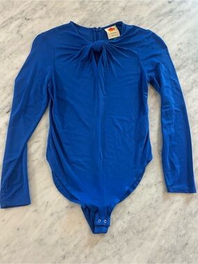 FARM Rio Royal Blue Long Sleeve One-Piece with Neck Knot